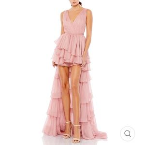 Mac Duggal High Low Tiered Gown in Rose Pink size 2 NWT Ruffles Bodysuit